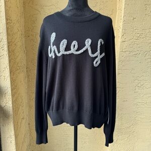 J. Marie Woman’s Cheers Holiday Sweater Sz XL Black Silver Crew Neck NWT